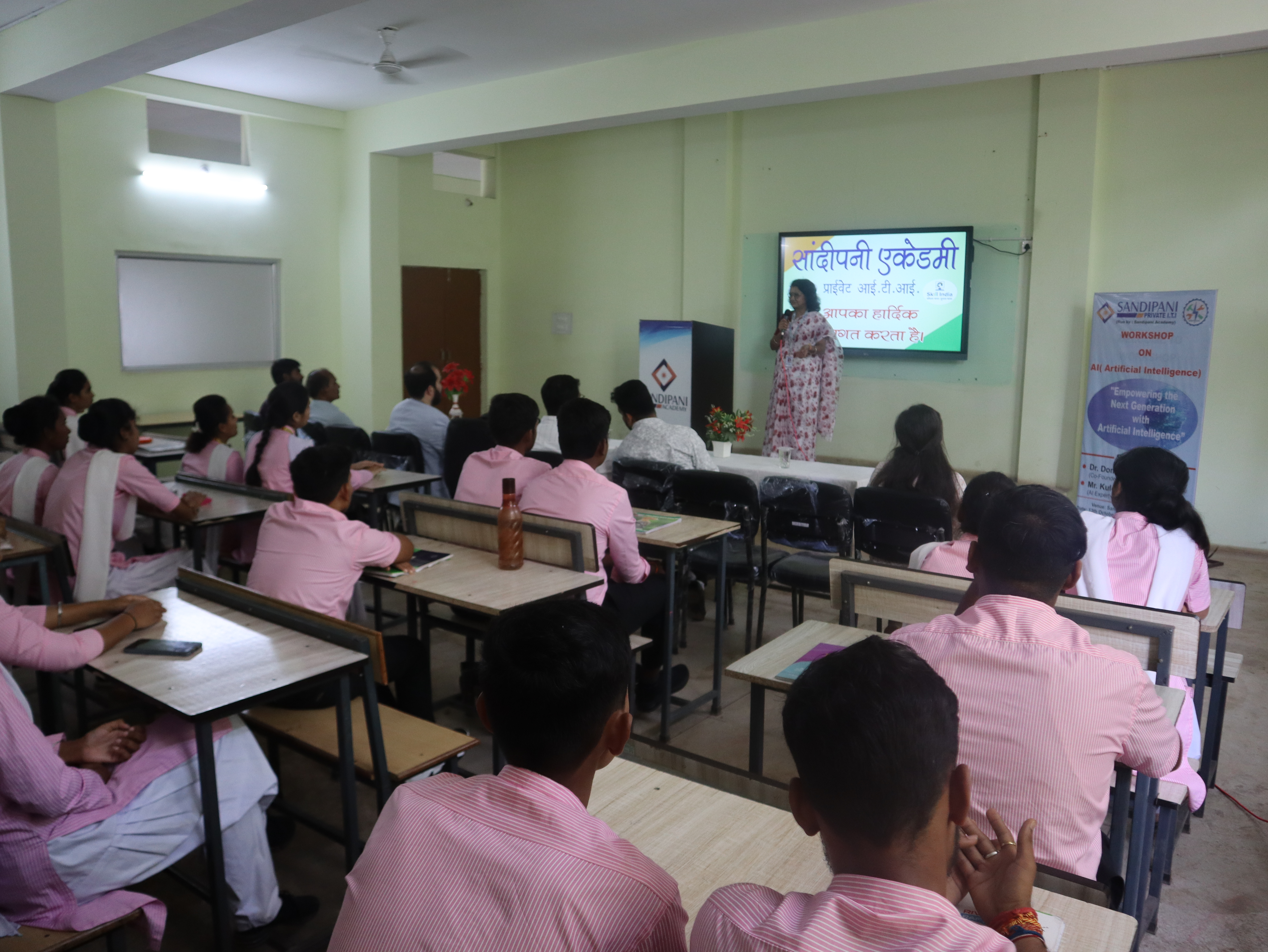 Students learning in a classroom at Sandipani Private ITI